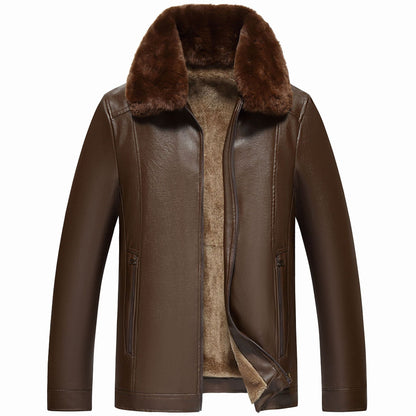 Herren Lederjacke Warm Lammfell Gefüttert Winter