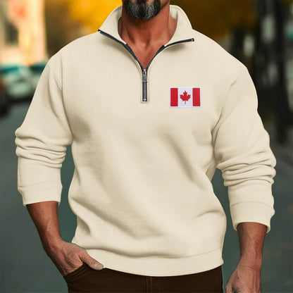 Herren Fleece Pullover Reißverschluss Kragen Warm Modern