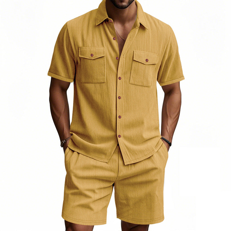 Herren Kurzarm Hemd Shorts Set Sommer Fashion