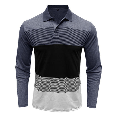 Herren Polo Langarm Streifenmuster Modern