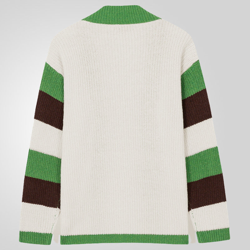 Herren Strickjacke mit Breiten Streifen Lässig Modern