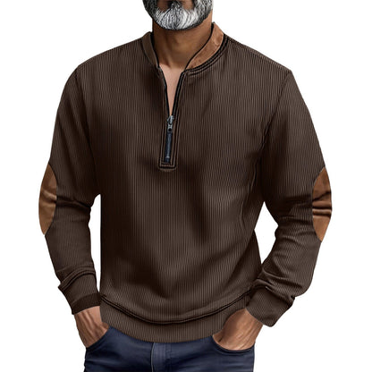 Herren Pullover Stehkragen Leder Einsätze Modern