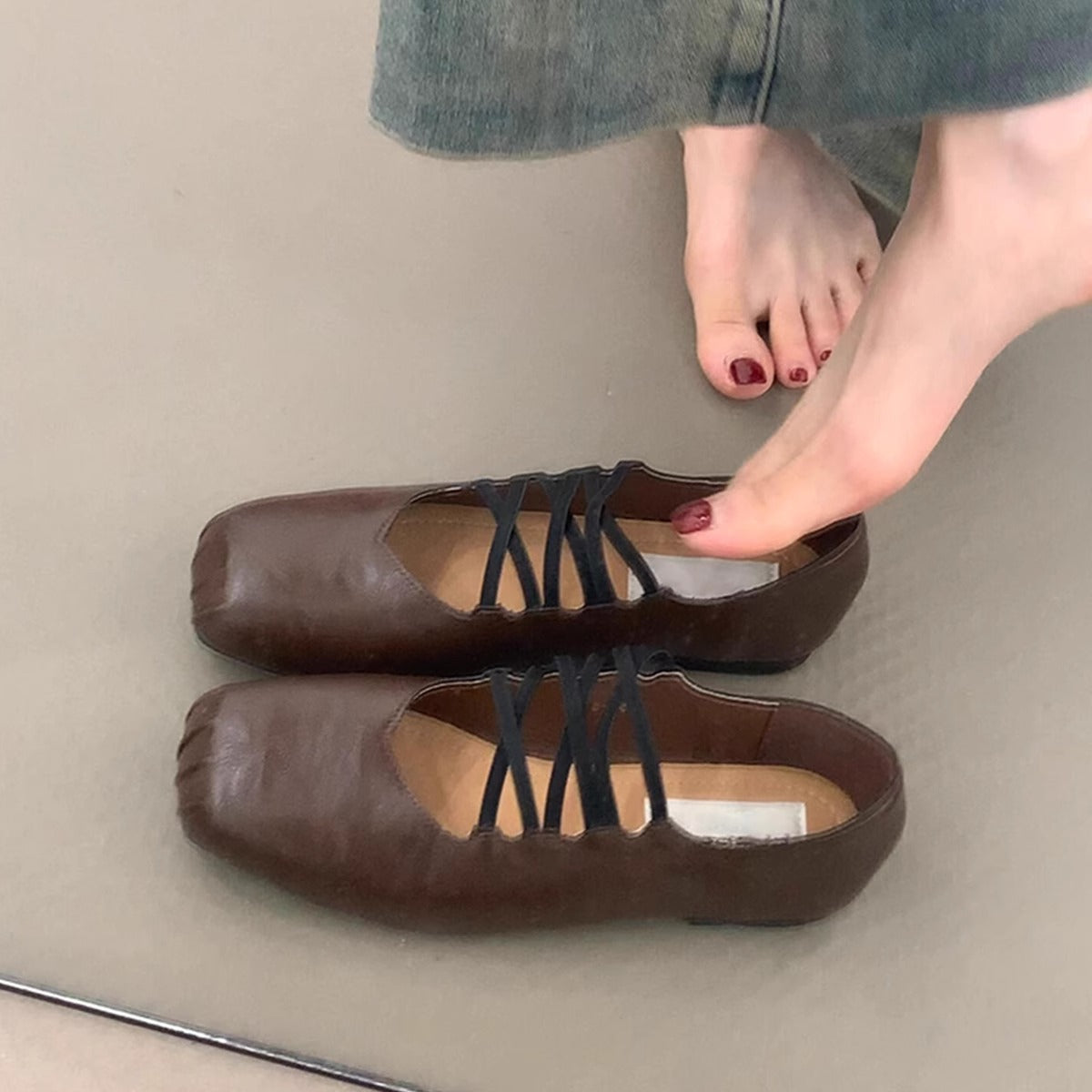 Damen Ballerinas Kreuzband Design Komfort Schuhe
