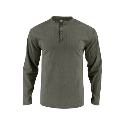 Herren Langarmshirt Stehkragen Knopfleiste Modern Berlin Style