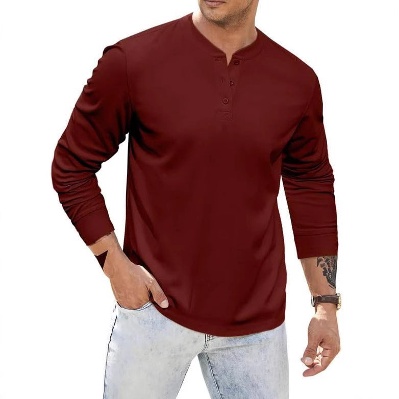 ein möglicher Titel: Herren Langärmliges Henley-Shirt mit Knopfleiste und strukturierter Oberfläche BerlinGlamour