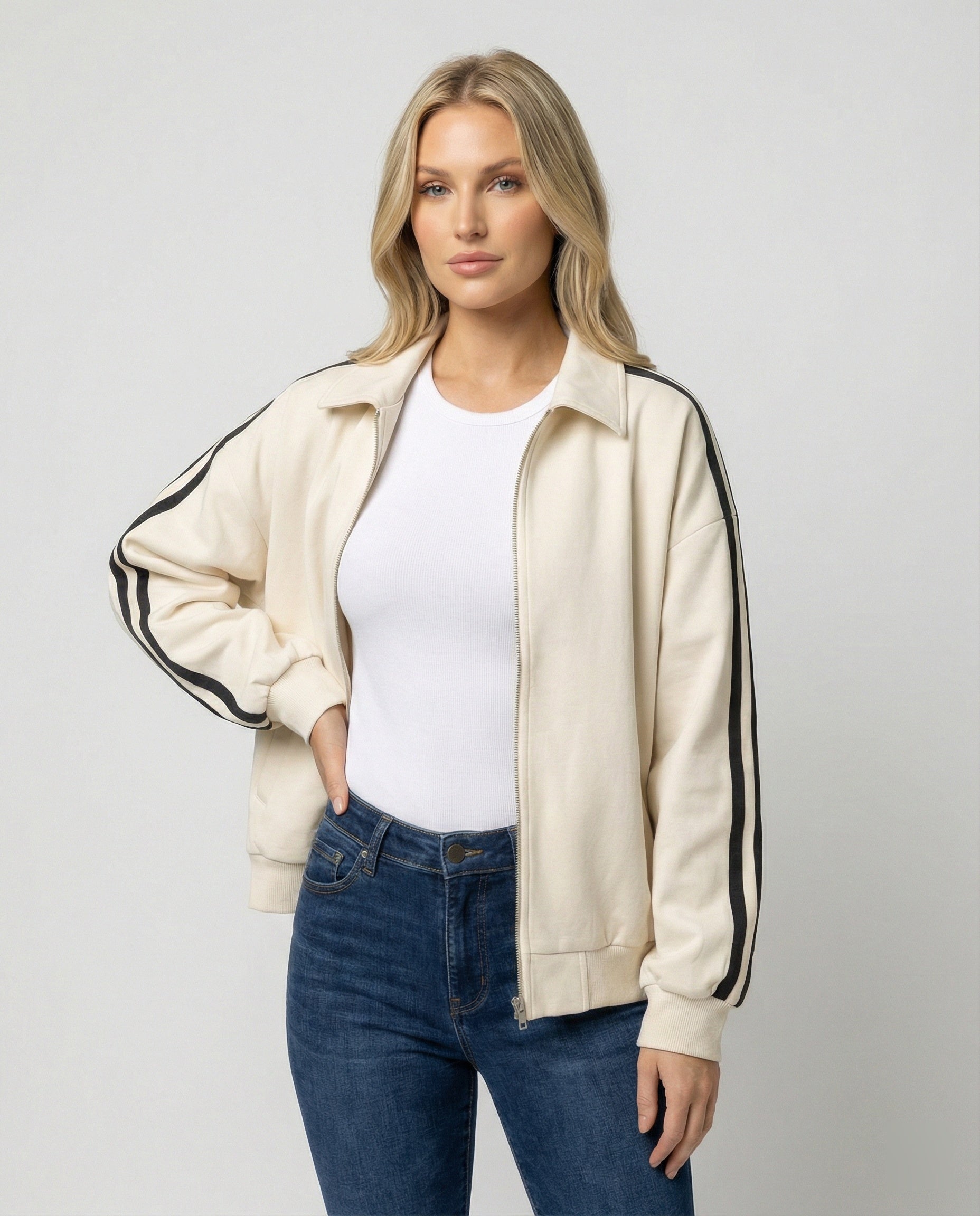 Damen Jacke Sportlich Elegant Weit Reißverschluss - BerlinGlamour