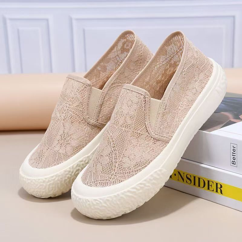 Damen Sneaker Slip-On Gehäkelt Elastisch Bequem