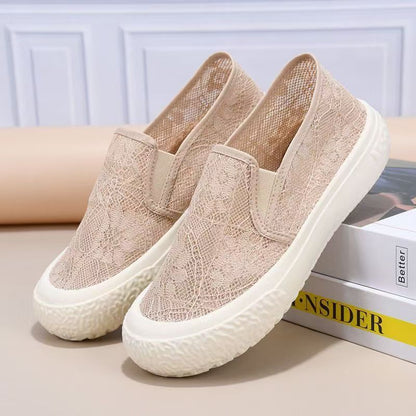 Damen Sneaker Slip-On Gehäkelt Elastisch Bequem