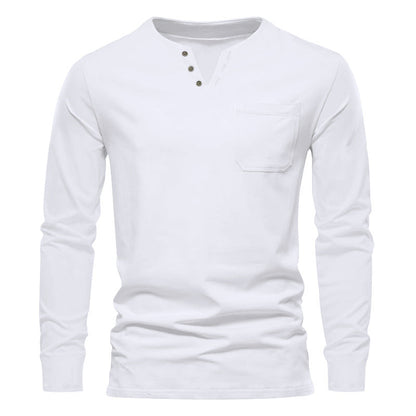 Herren Langarmshirt Mit Brusttasche Modern Knopfdesign