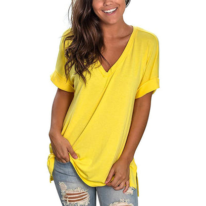 Damen T-Shirt V-Ausschnitt Modern Trendy
