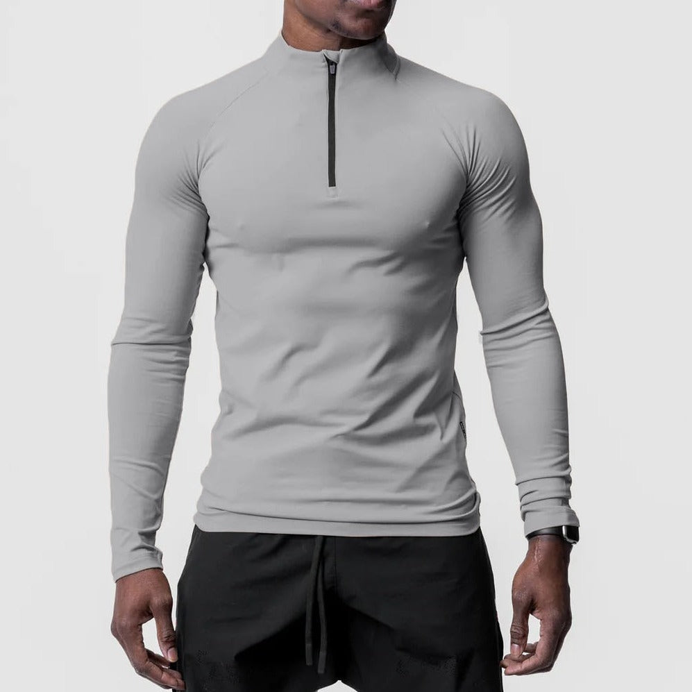 Herren Longsleeve Funktionsshirt Stehkragen Reißverschluss Sportlich - BerlinGlamour