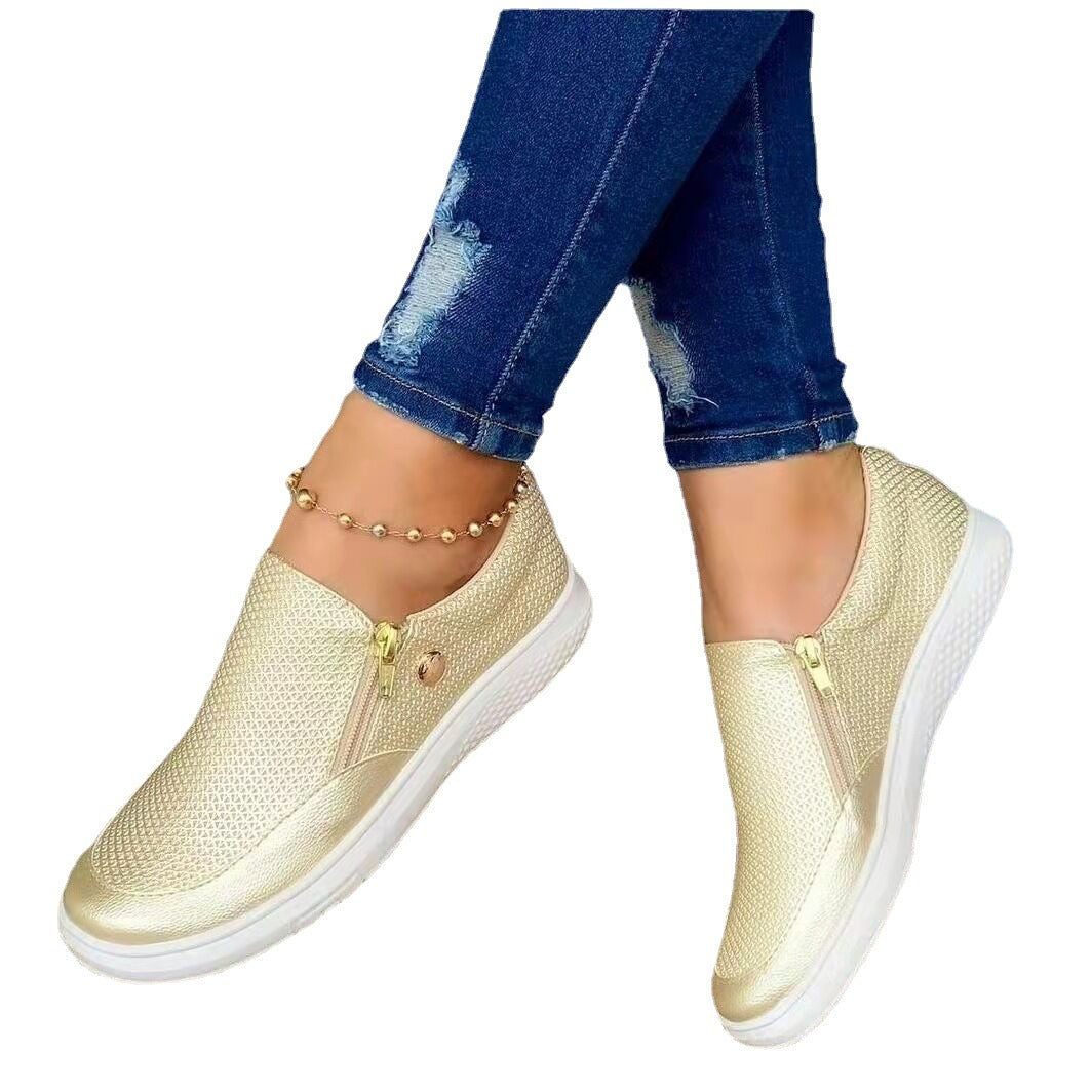 Damen Sneaker Atmungsaktiv Mesh Elegant Reißverschluss