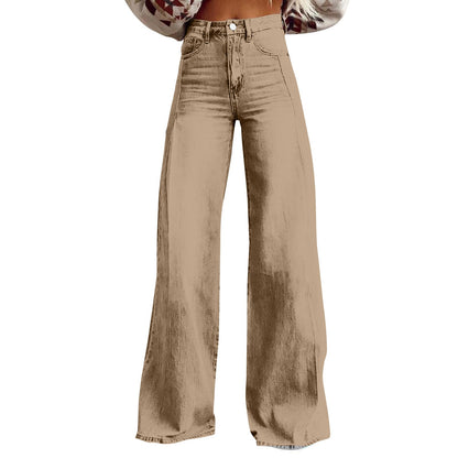 Damen Hochtaillierte Jeans Weite Bein mit Nähten