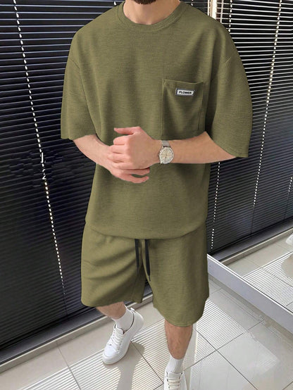 Herren Kurzarm T-Shirt und Shorts Set Sportlich Freizeit