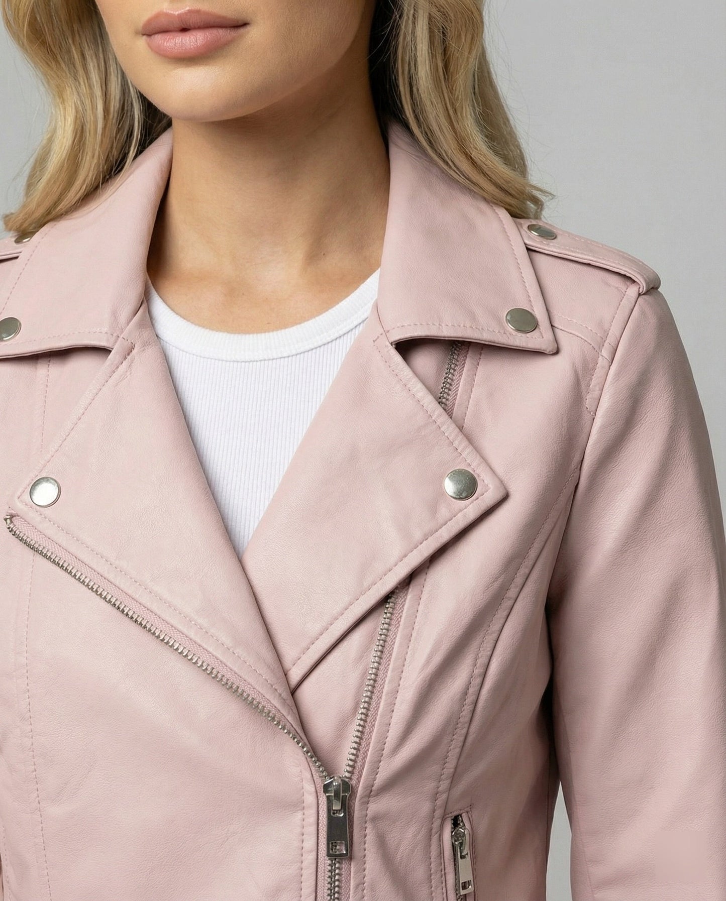 Damen Bikerjacke Kunstleder Taillierte Asymmetrisch Schwarz