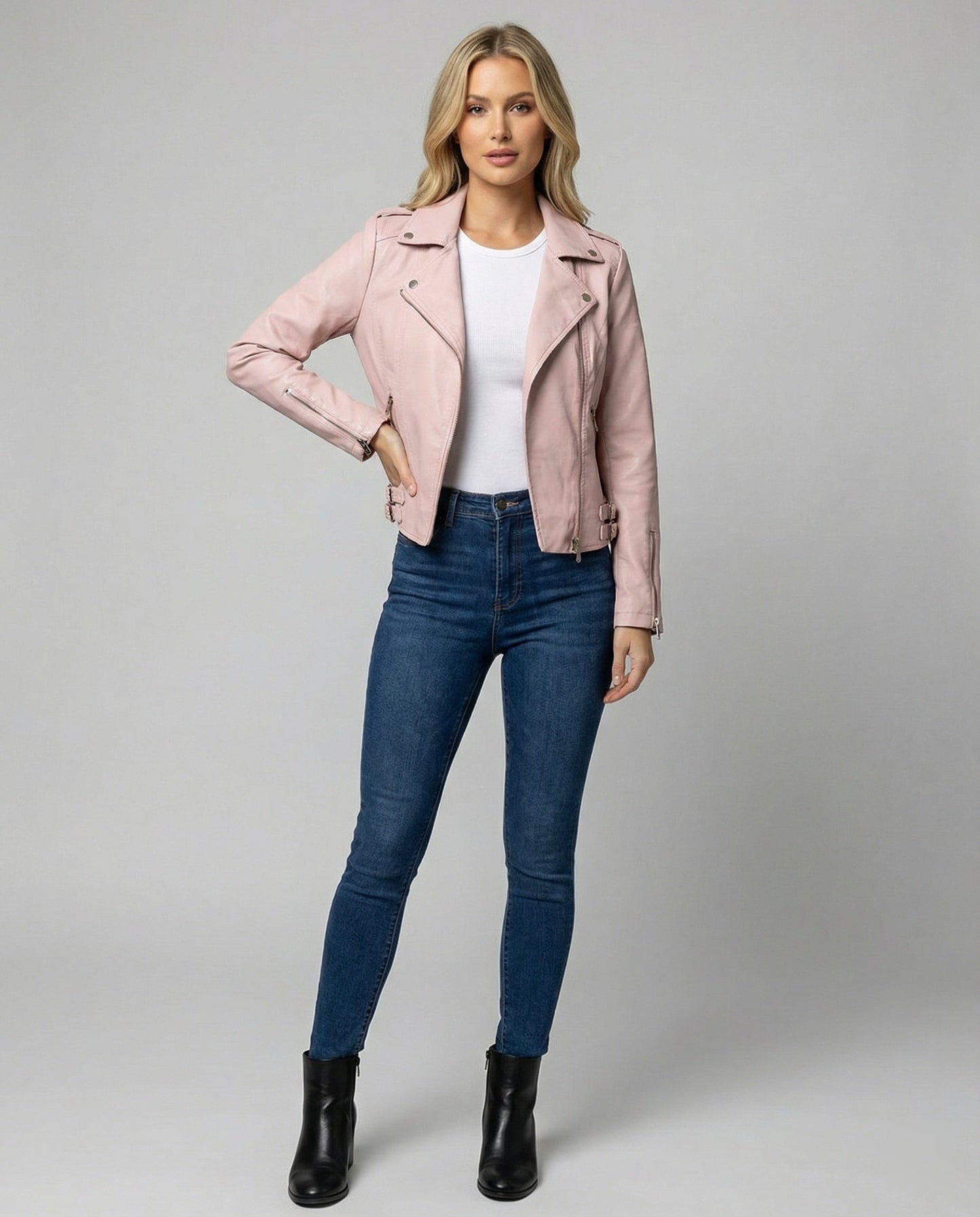 Damen Bikerjacke Kunstleder Taillierte Asymmetrisch Schwarz