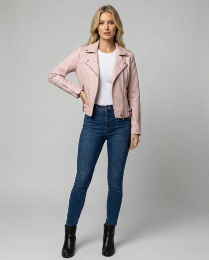 Damen Bikerjacke Kunstleder Taillierte Asymmetrisch Schwarz