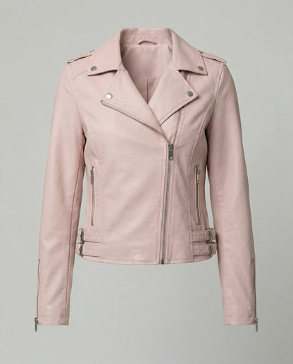 Damen Bikerjacke Kunstleder Taillierte Asymmetrisch Schwarz