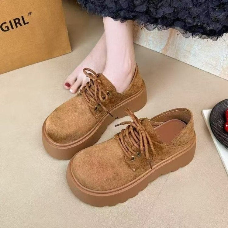 Damen Plattform Schuhe Plüschgefüttert Lässig Schnürsenkel - BerlinGlamour