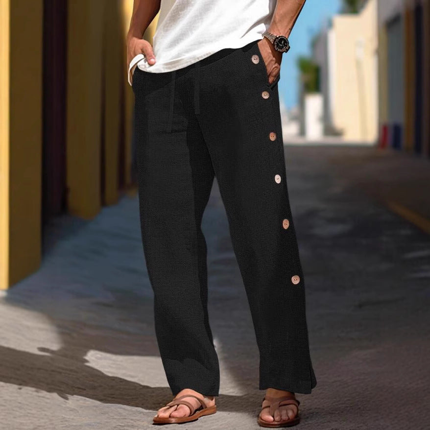 Herren Leinenhose Bequem Locker Mit Knöpfen