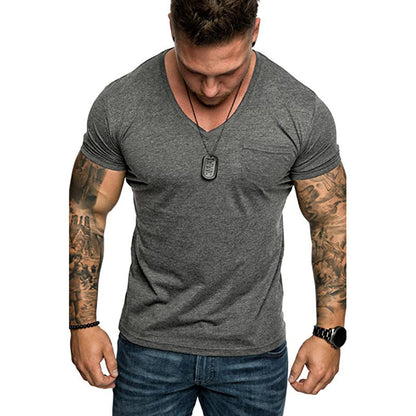 Herren T-Shirt V-Ausschnitt Weich Baumwolle Mit Brusttasche