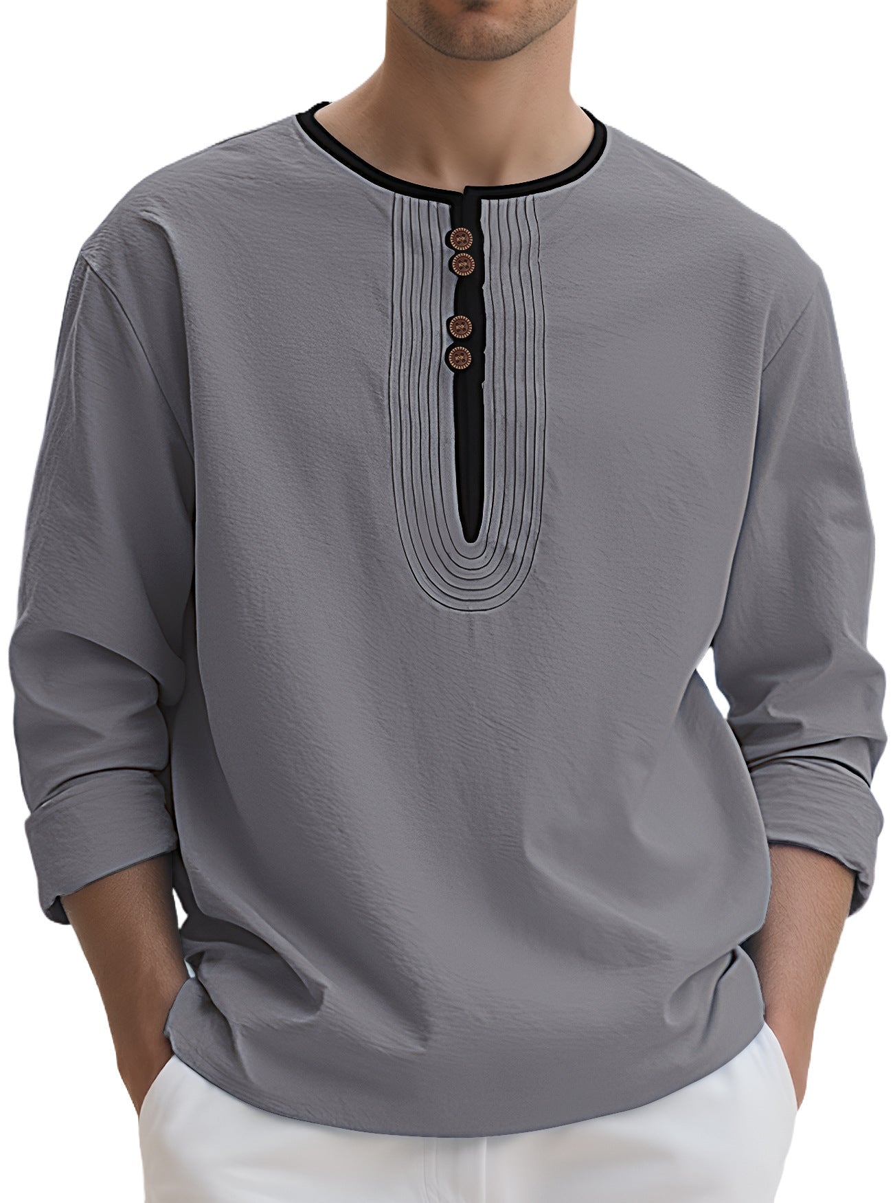 Herren Langarmshirt Modern mit Knopfverschluss Elegant