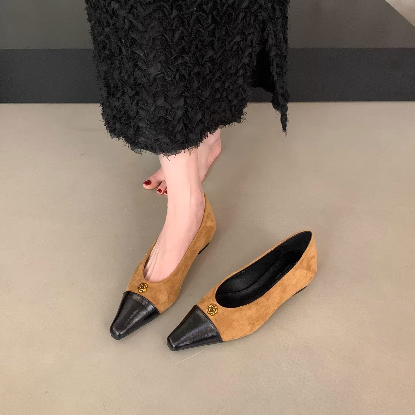 Damen Ballerinas Luxus 2-Toni Design