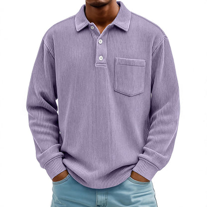 Herren Poloshirt Lässig Longsleeve Strukturiert Modern