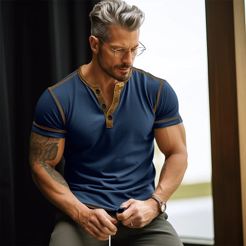Herren T-Shirt Kurzarm Knopfleiste Modern - BerlinGlamour
