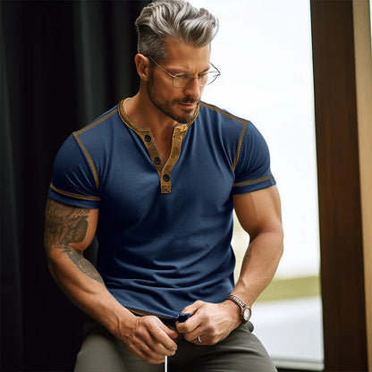Herren T-Shirt Kurzarm Knopfleiste Modern - BerlinGlamour