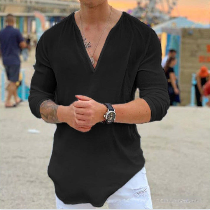 Herren Langarmshirt V-Ausschnitt Modern Casual
