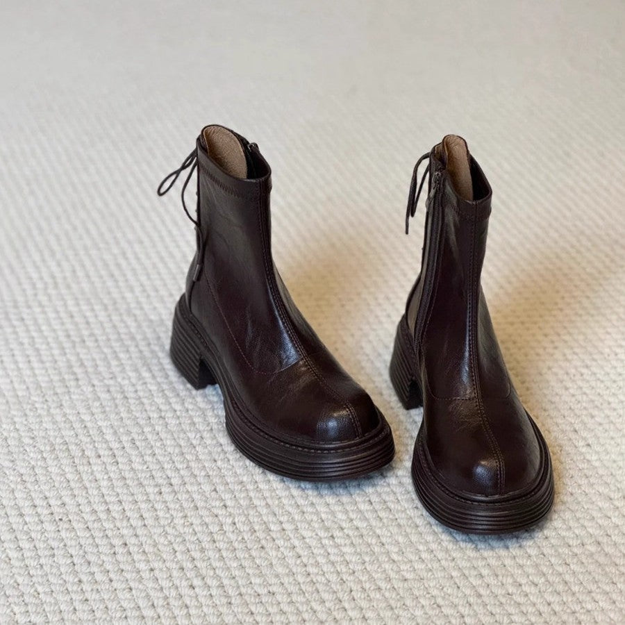 Damen Stiefeletten Plateau Komfort Schnürsenkel Modern