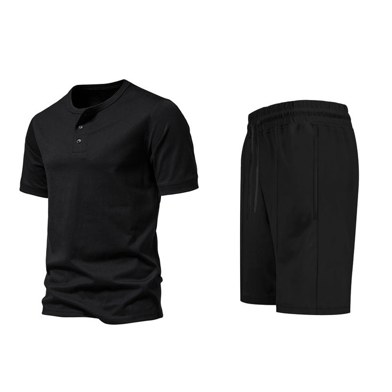 Herren Sportset bequem knöpfbare Oberteil und Freizeit Shorts
