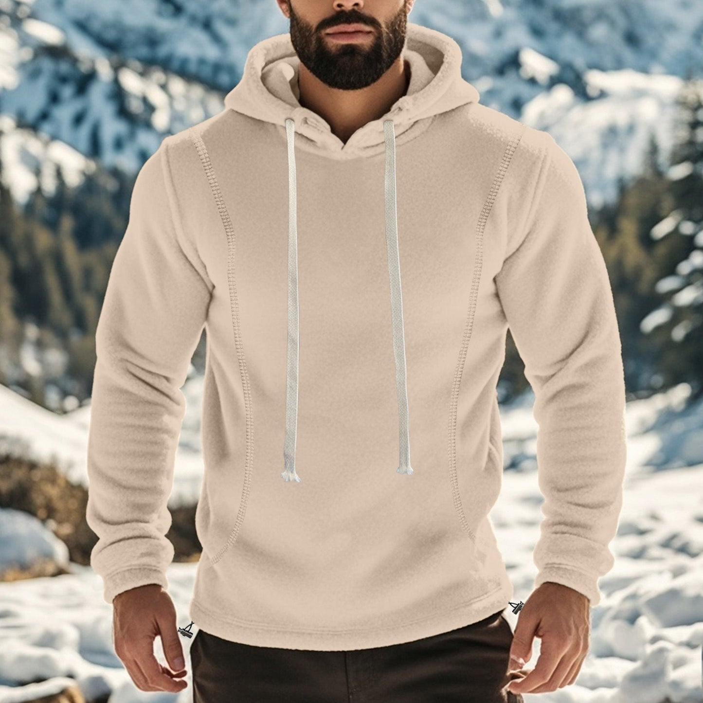 Herren Fleece-Hoodie Weich mit Schneeschutz und Kontraststreifen
