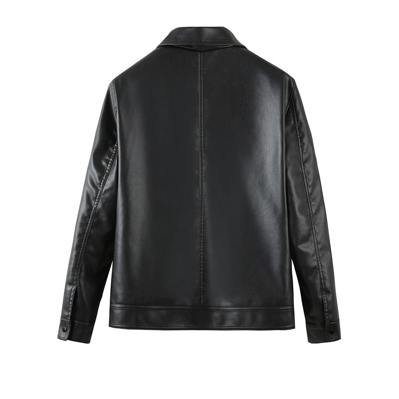 Herren Lederjacke Modern mit Taschen Schwarz Elegant
