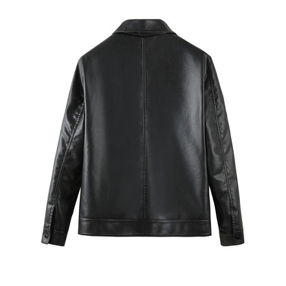 Herren Lederjacke Modern mit Taschen Schwarz Elegant