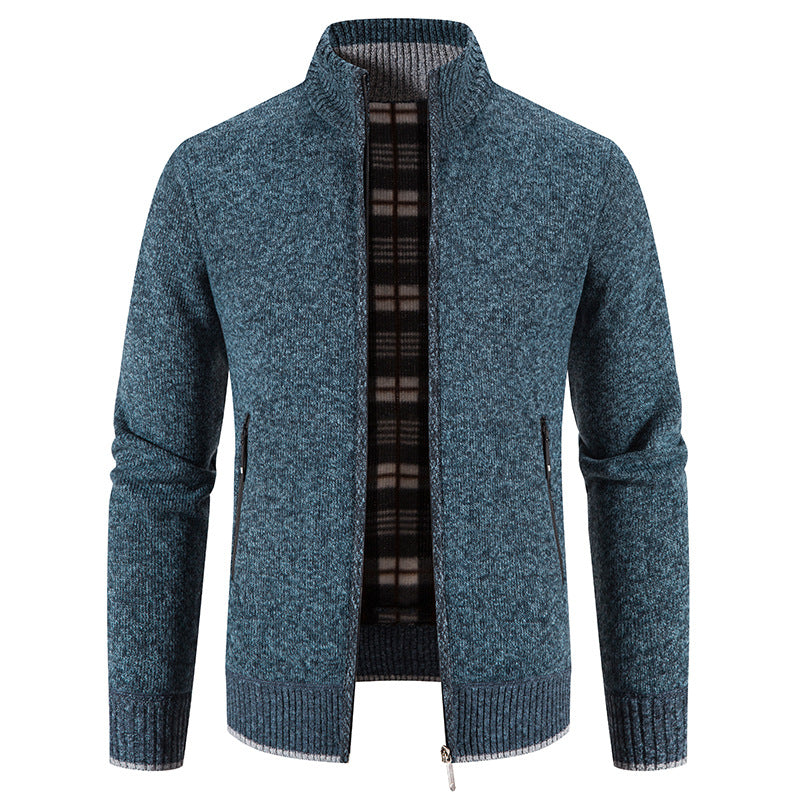 Herren Strickjacke Warm mit Reißverschlusstaschen und Hochkragen