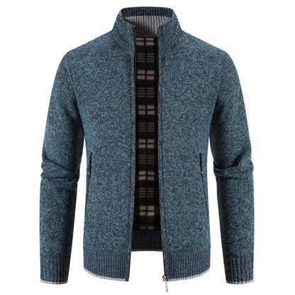Herren Strickjacke Warm mit Reißverschlusstaschen und Hochkragen