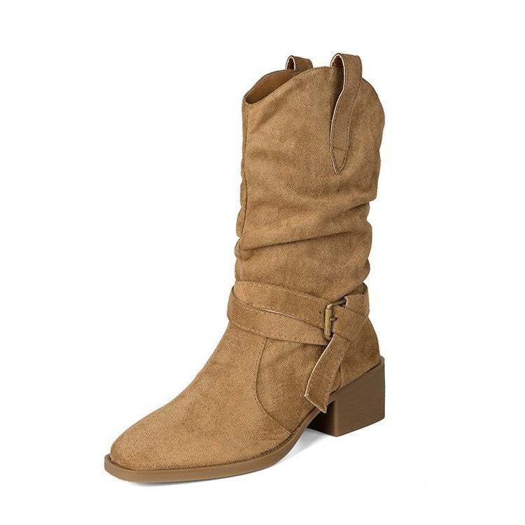 Western Stiefeletten Damen Blockabsatz Riemen Schuhe