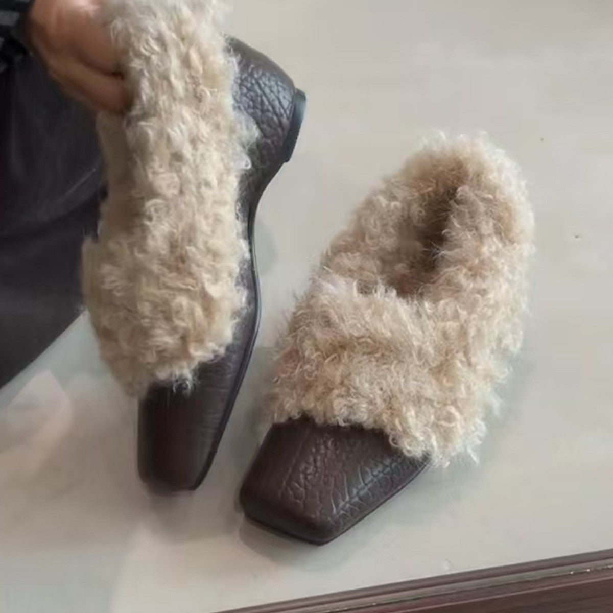 Damen Mokassins Flauschig Stylisch Wintermode