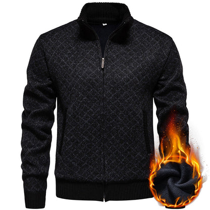 Herren Strickjacke Modern Karo Muster Zipper