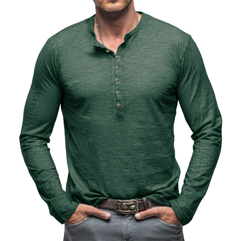 Herren Langarm-Shirt Modern mit Knöpfen Schwarz