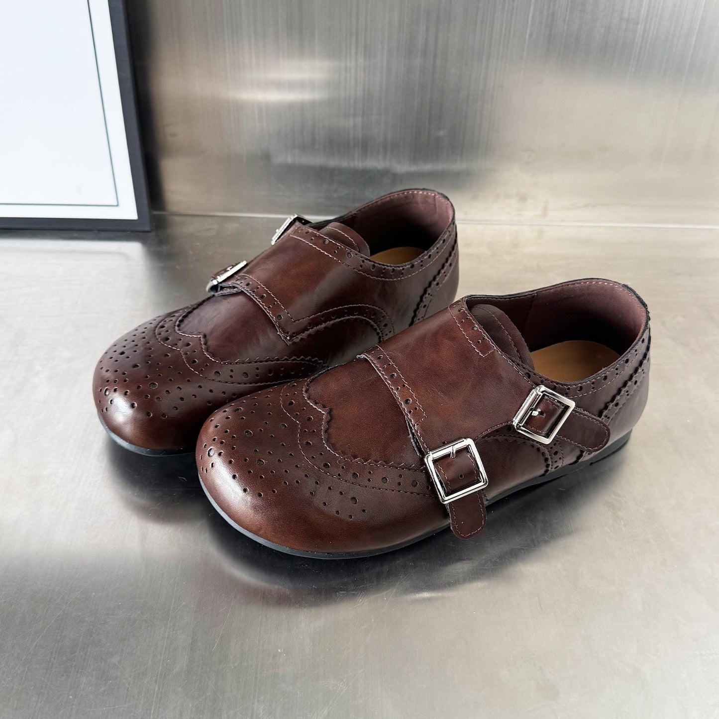 Damen Mokassins Elegante Broguemuster Schnalle Schuhe