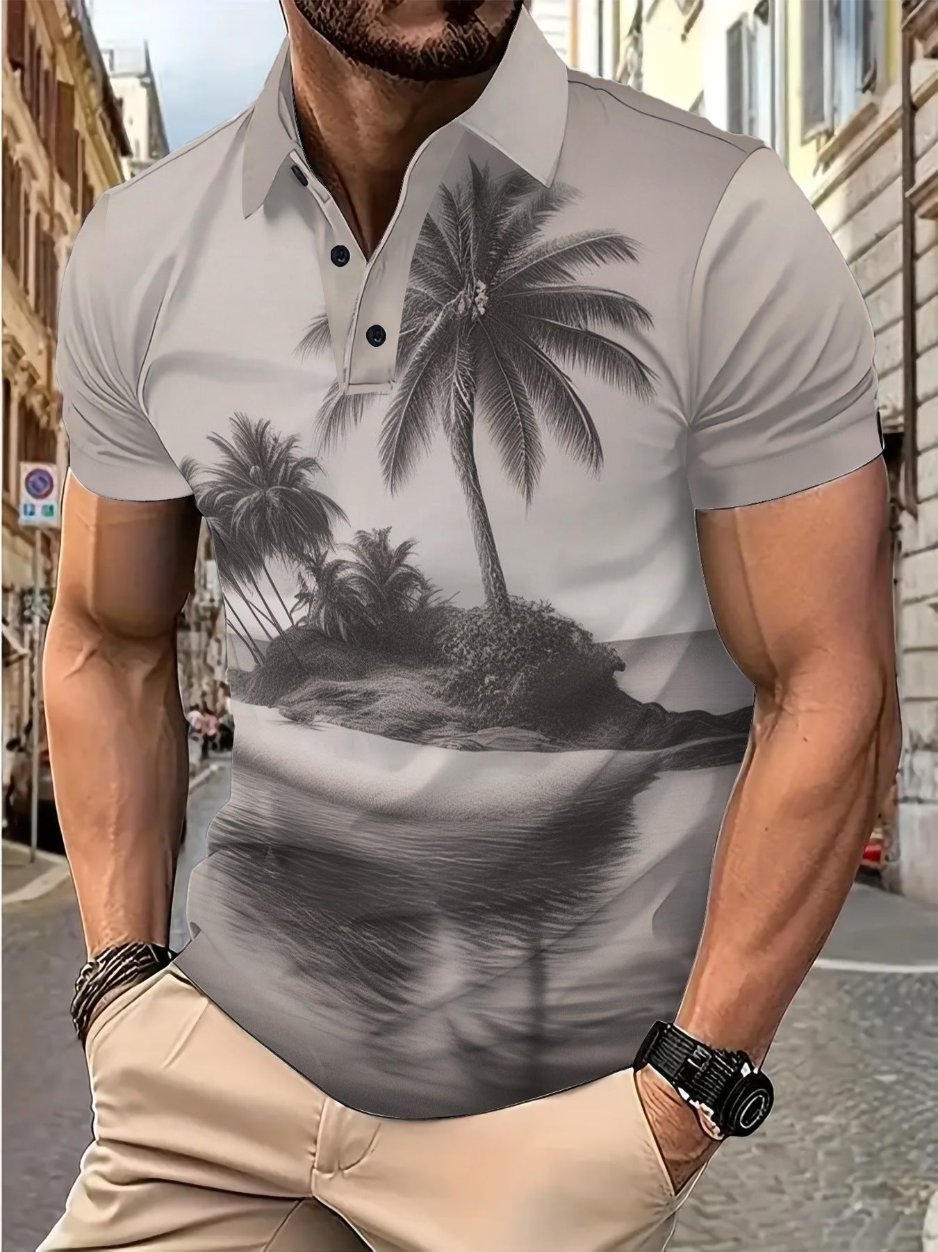 Herren Polohemd Tropisches Motiv Vintage Style