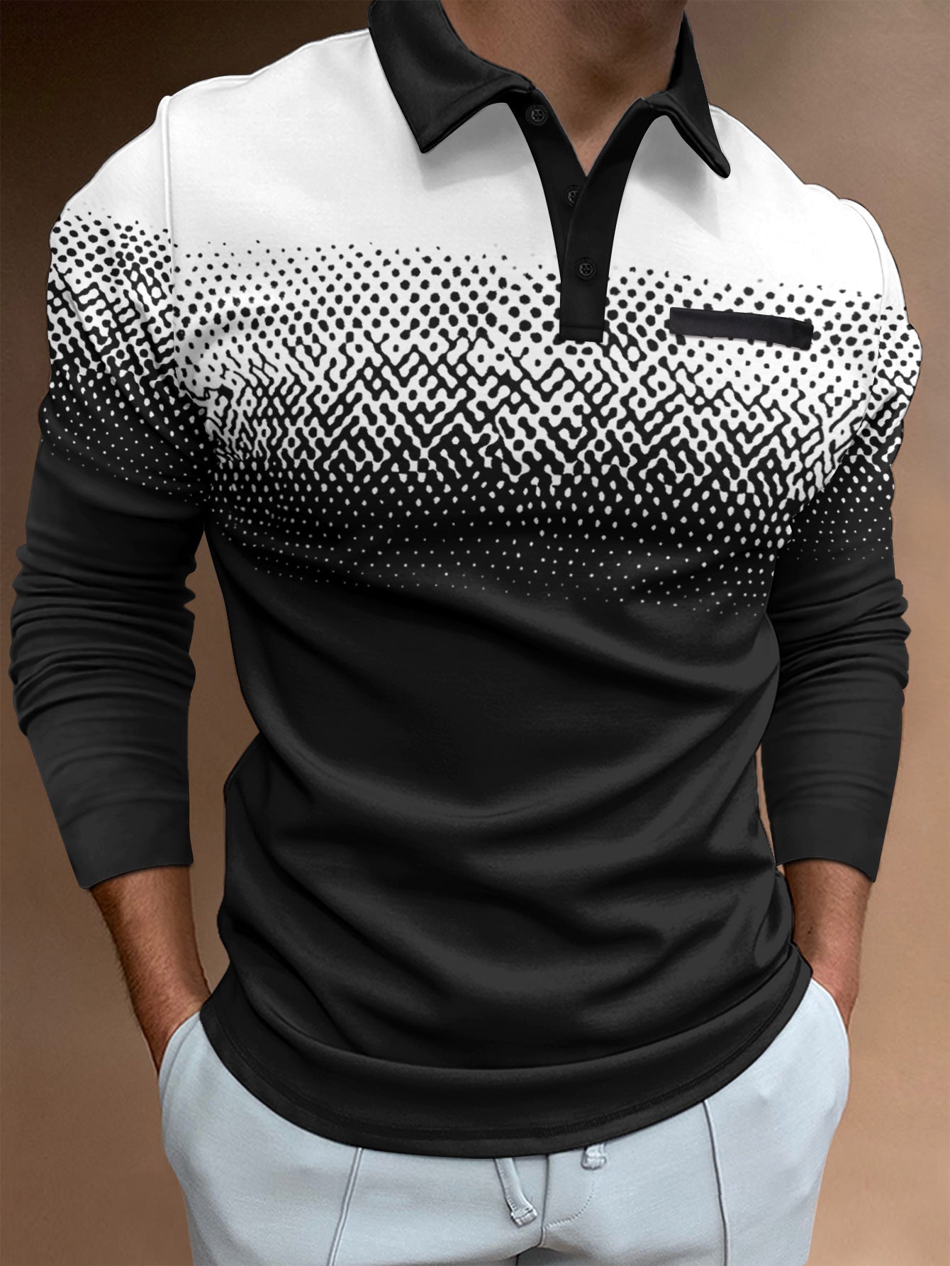 Herren Poloshirt Langarm Digitaldruck Berlin Style