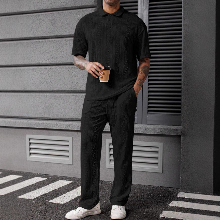 Herren Jogginghose Poloshirt Set Strickdesign Elegante Sportbekleidung