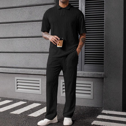 Herren Jogginghose Poloshirt Set Strickdesign Elegante Sportbekleidung