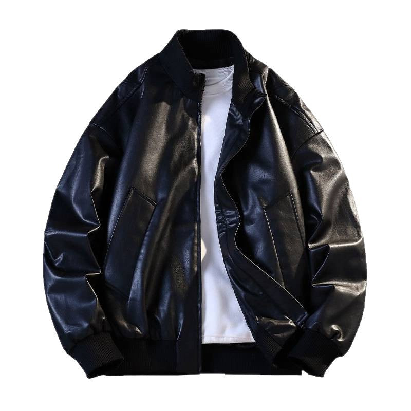 Herren Lederjacke Bomber Style Elastisch Rippbündchen Praktisch