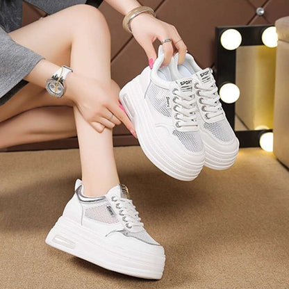 Damen Plateau Sneaker atmungsaktiv mit Mesh Obermaterial - BerlinGlamour