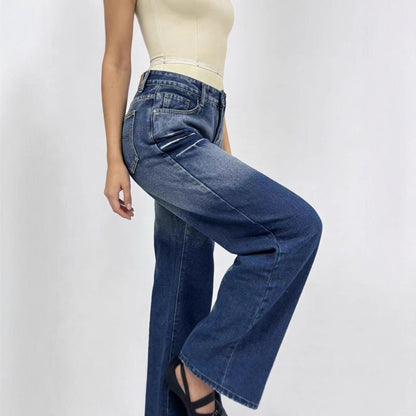 Damen High-Waist Jeans Mit Farbverlauf und Weitem Bein